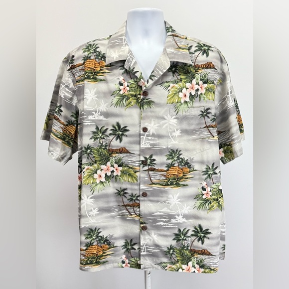 BLUE HAWAII Gray Tropical Print short sleeve button down shirt size XXL. - Picture 1 of 11